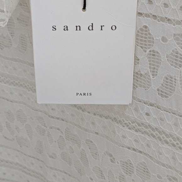 Sandro NWT White Hamia Floral High Neck Lace Top Women's Size Large(3) - Picture 7 of 13